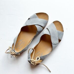 Kork-Ease Light Blue Suede Cross-Strap Lace Back Sandals